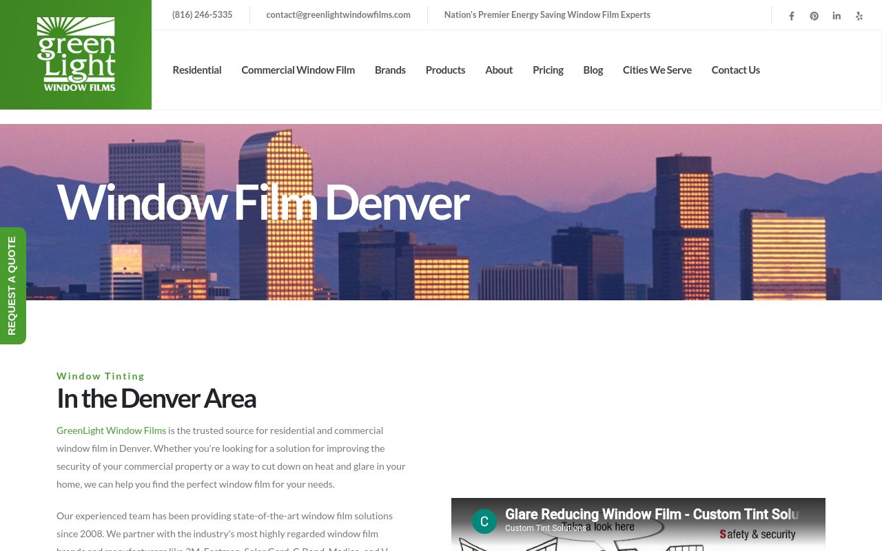Homepage of GreenLight Window Films - Denver's website