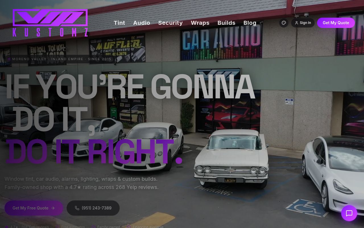 Homepage of VIP Kustomz's website