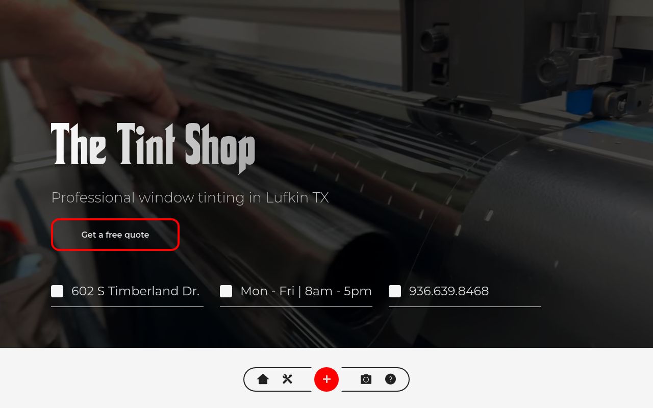 Homepage of The Tint Shop's website