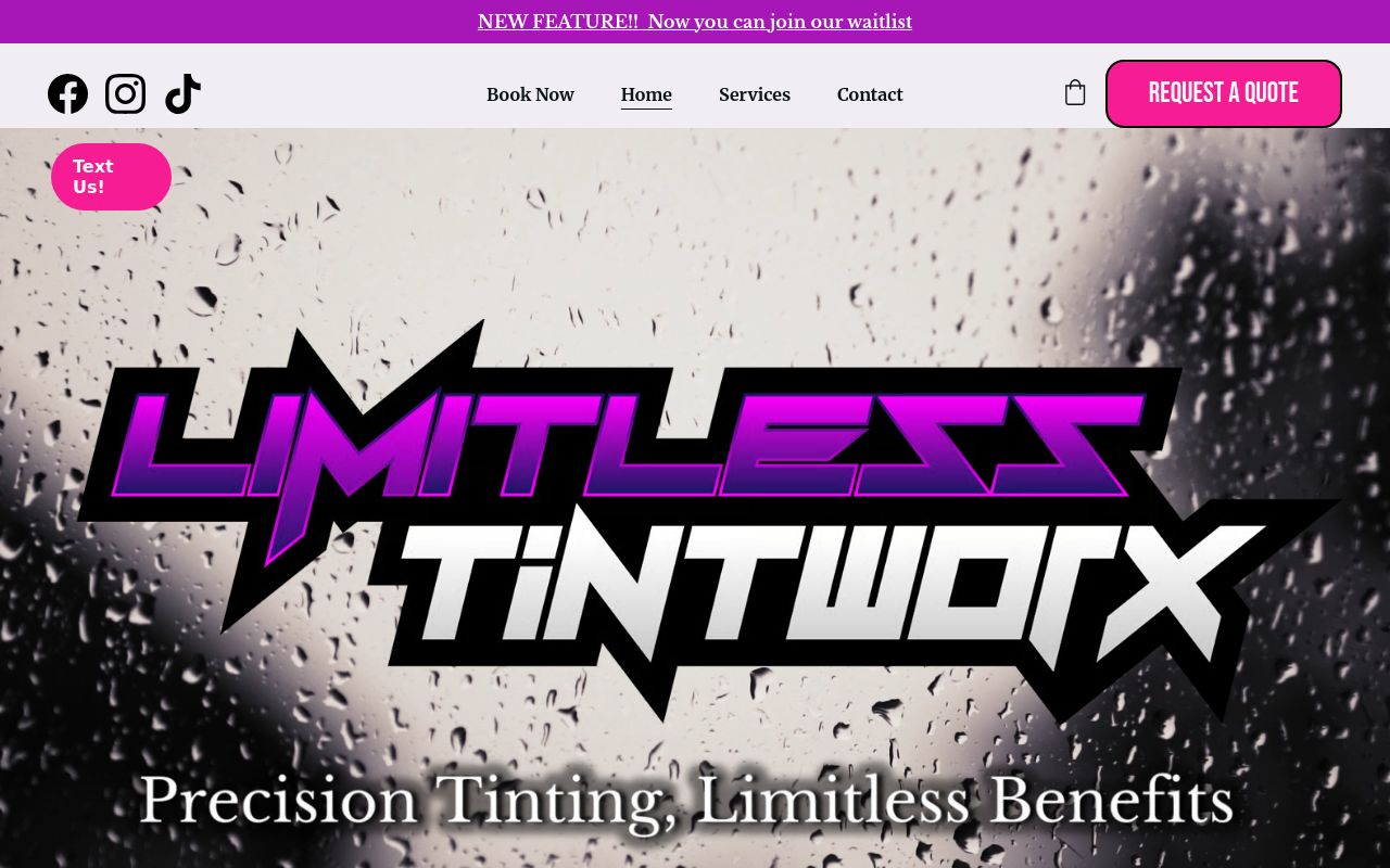 Homepage of Limitless Tintworx's website