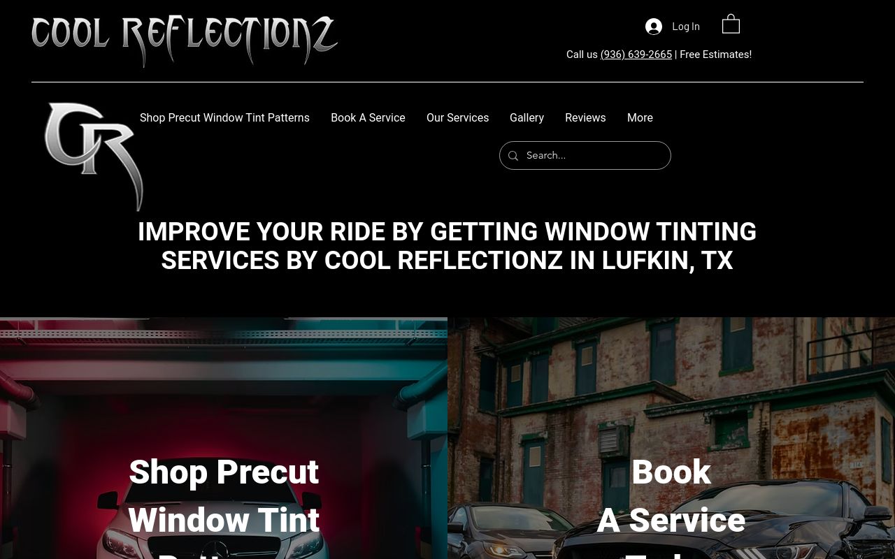 Homepage of Cool Reflectionz Window Tinting's website
