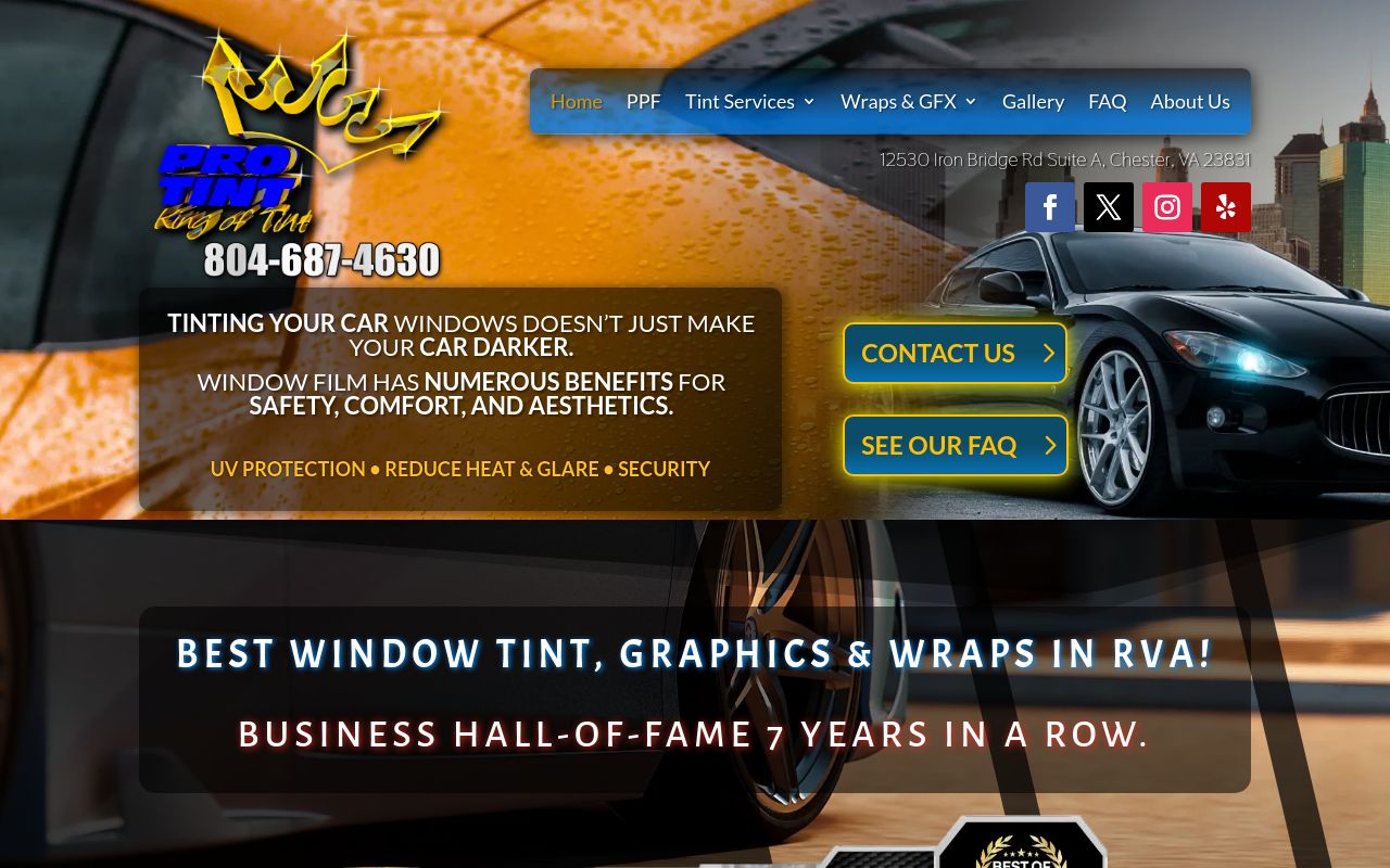 Homepage of Pro Tint Richmond's website
