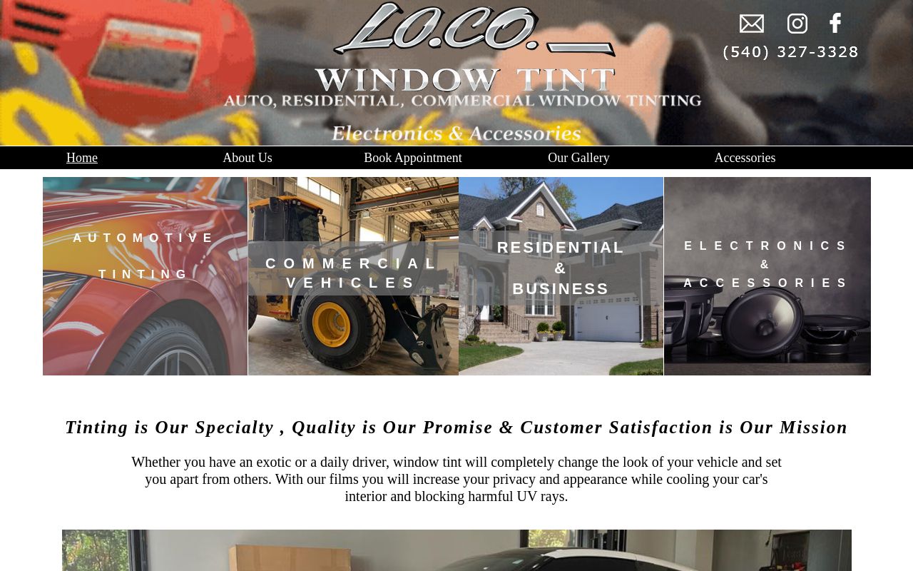Homepage of Lo. Co. Window Tint's website