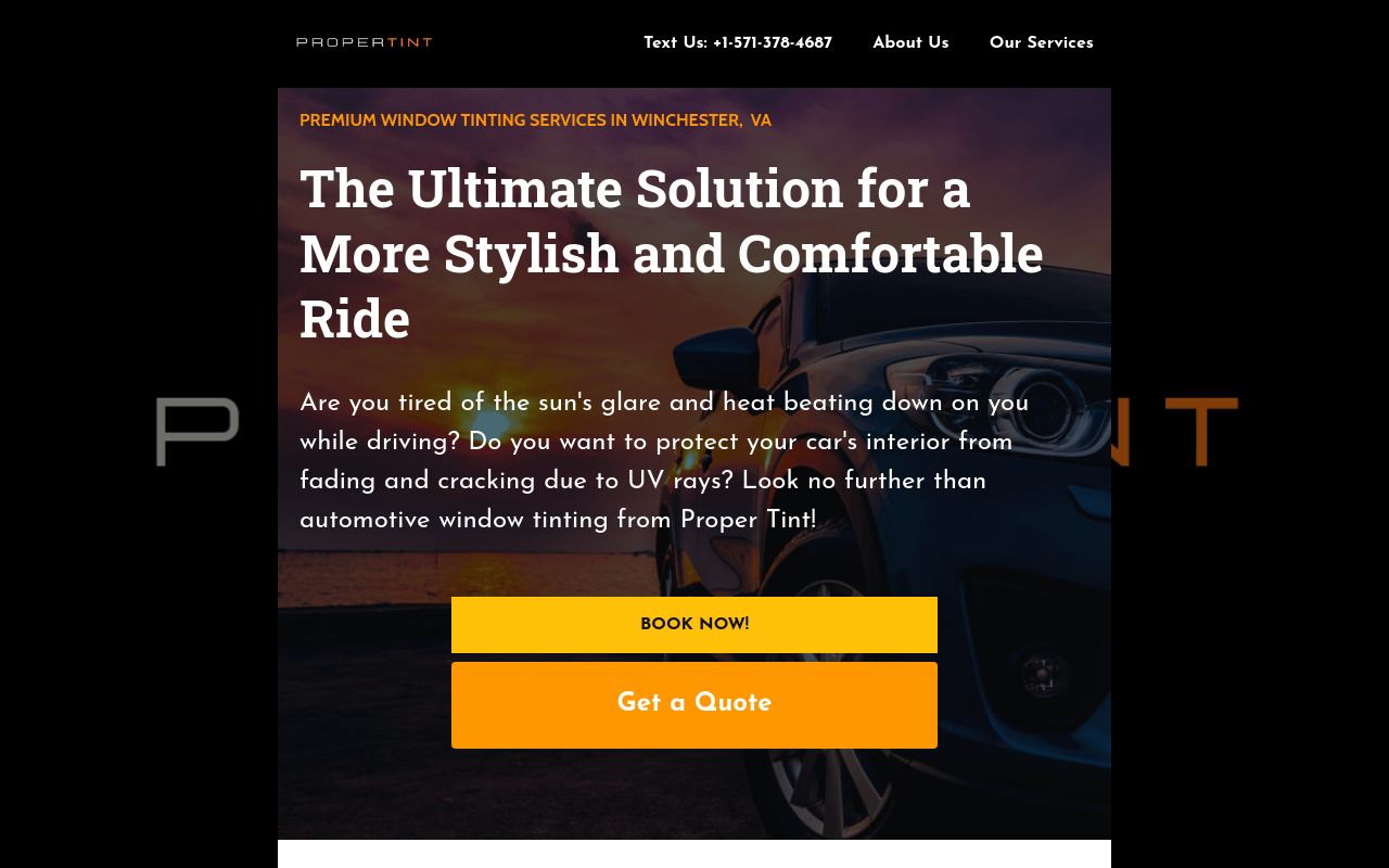 Homepage of Proper Tint's website