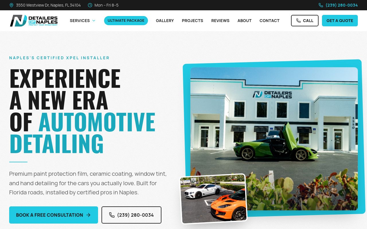 Homepage of Detailers of Naples, LLC's website