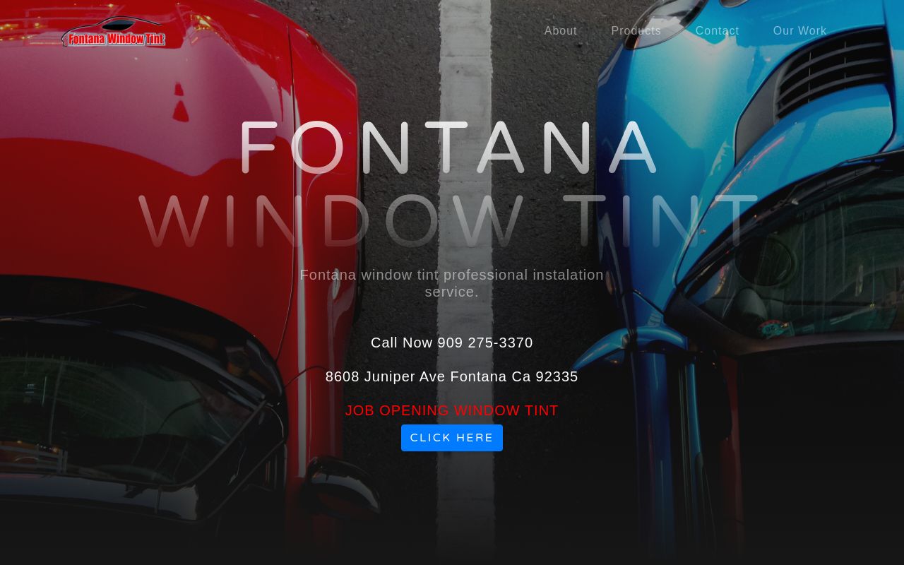 Homepage of Fontana Window Tint's website