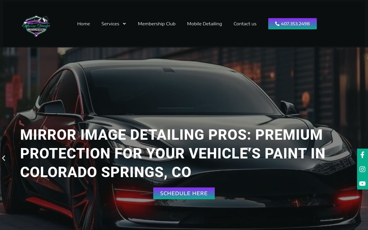 Homepage of Mirror Image Detailing Pros's website