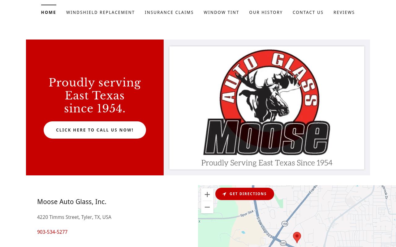 Homepage of Moose Auto Glass, Inc.'s website
