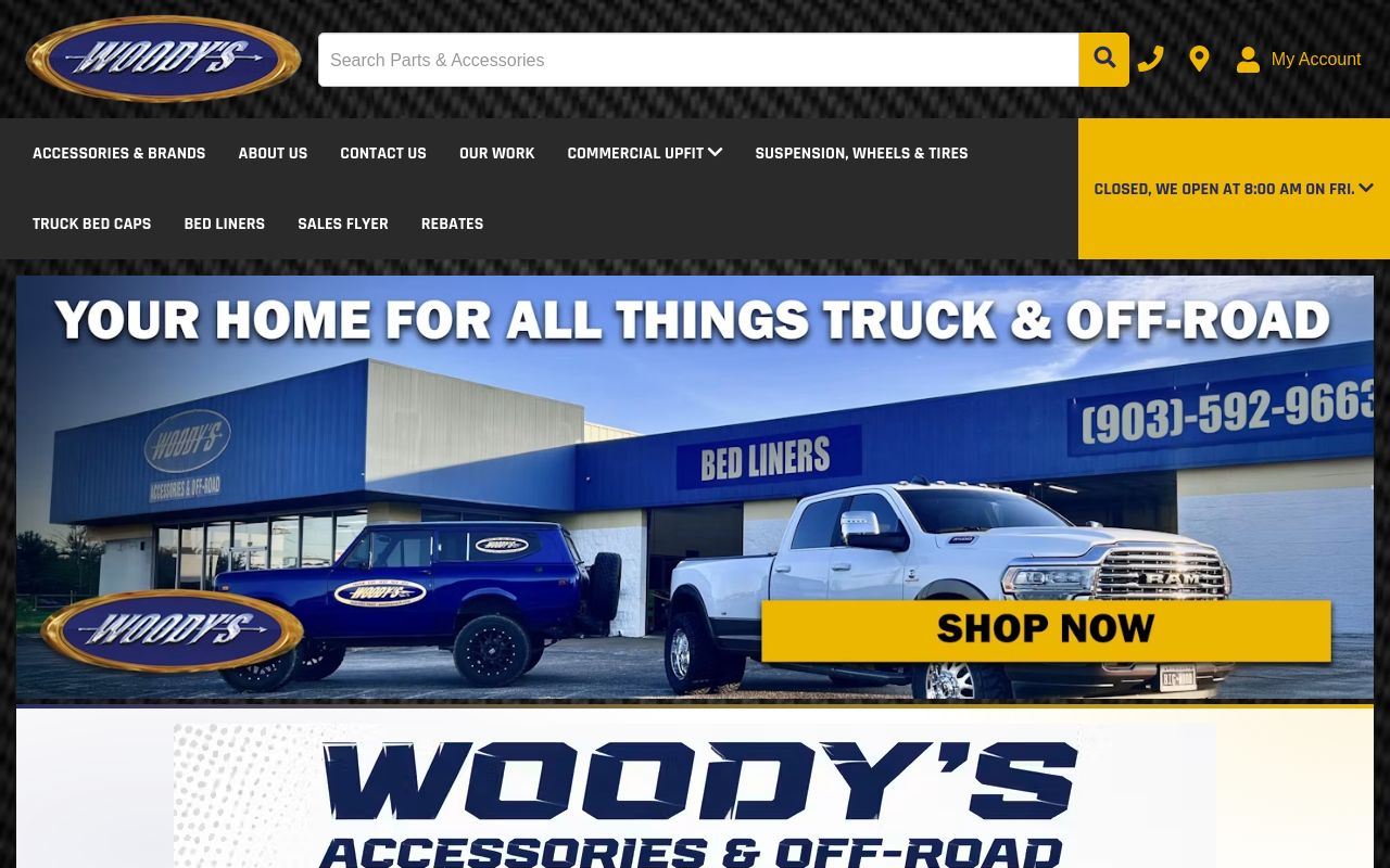 Homepage of Woody's Accessories & Offroad's website