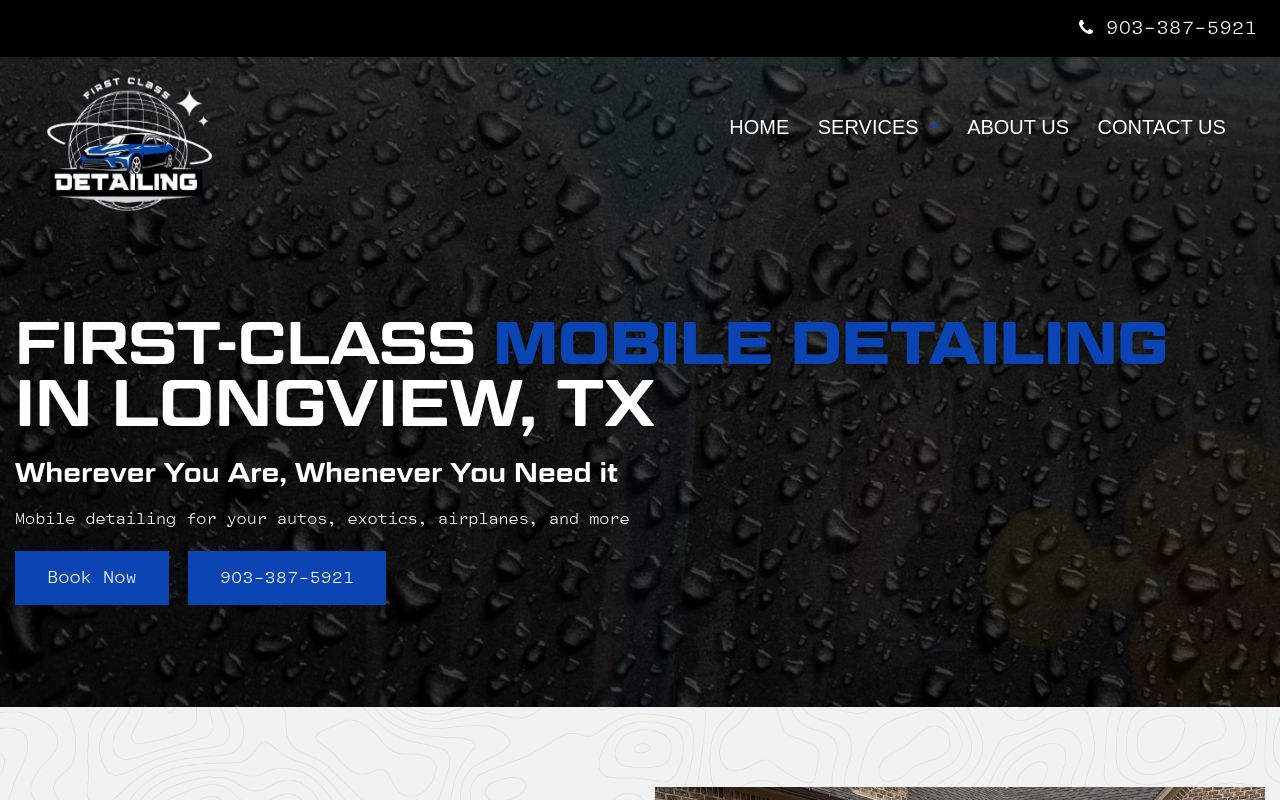 Homepage of First Class Mobile Detailing & Window tint's website