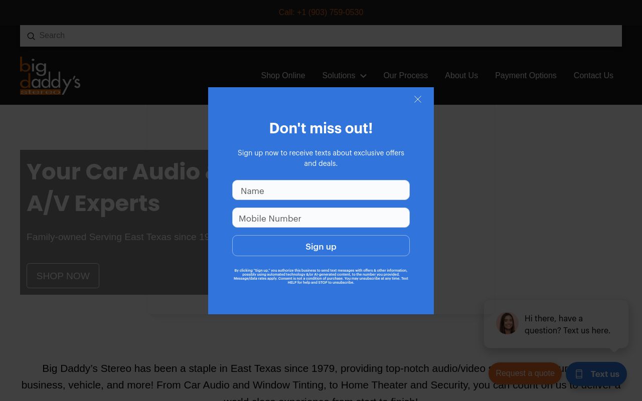 Homepage of Big Daddy's Stereo's website