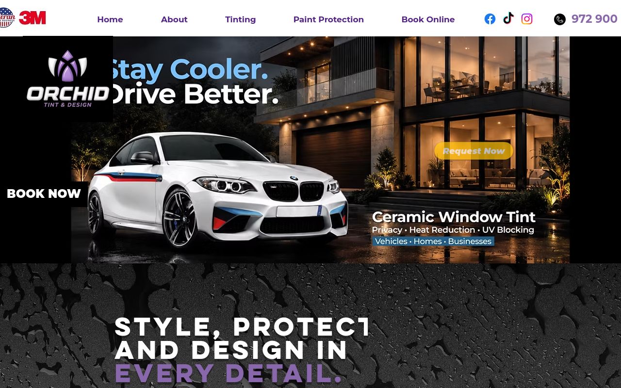 Homepage of Orchid Tint & Design's website