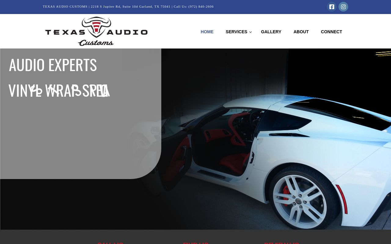 Homepage of Texas Audio Customs & Window Tint's website