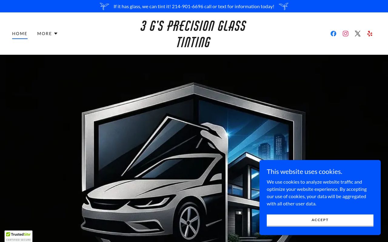 Homepage of Precision Glass Tinting's website