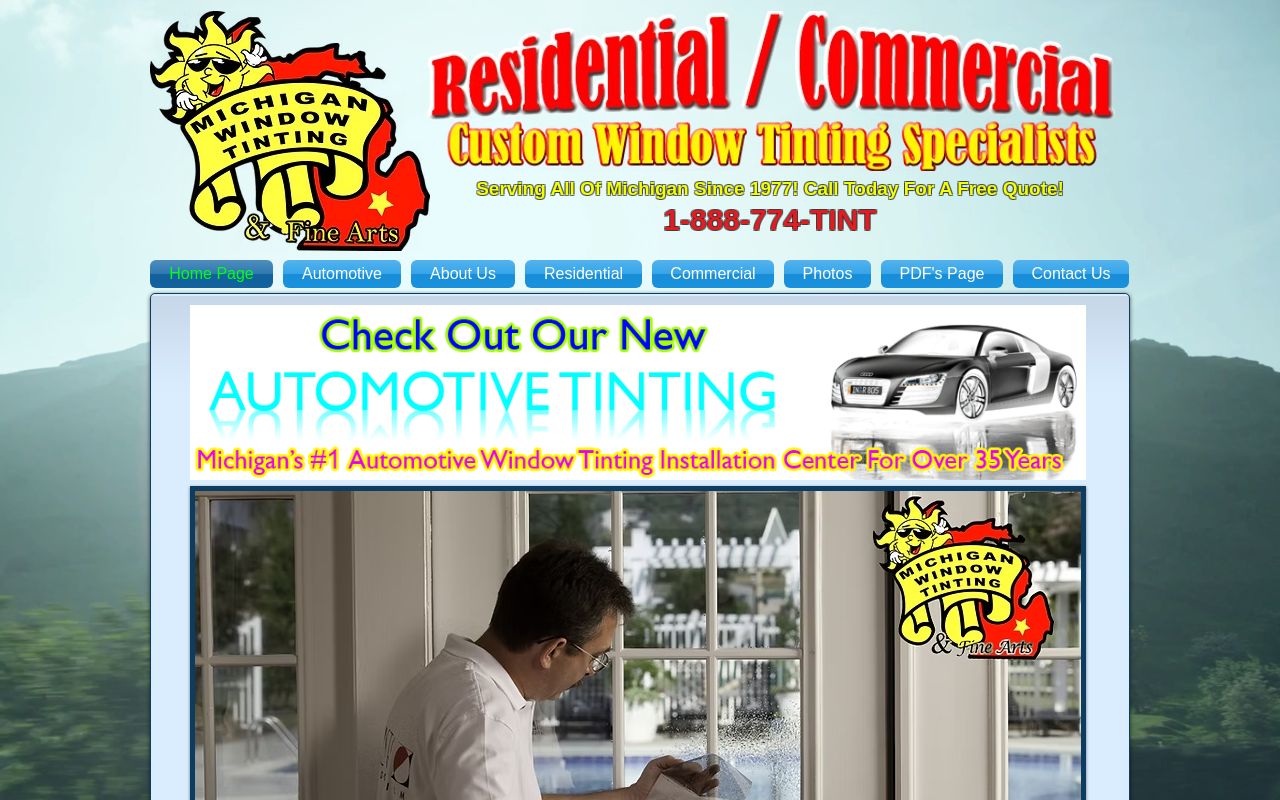 Homepage of Michigan Window Tint & Fine Arts's website