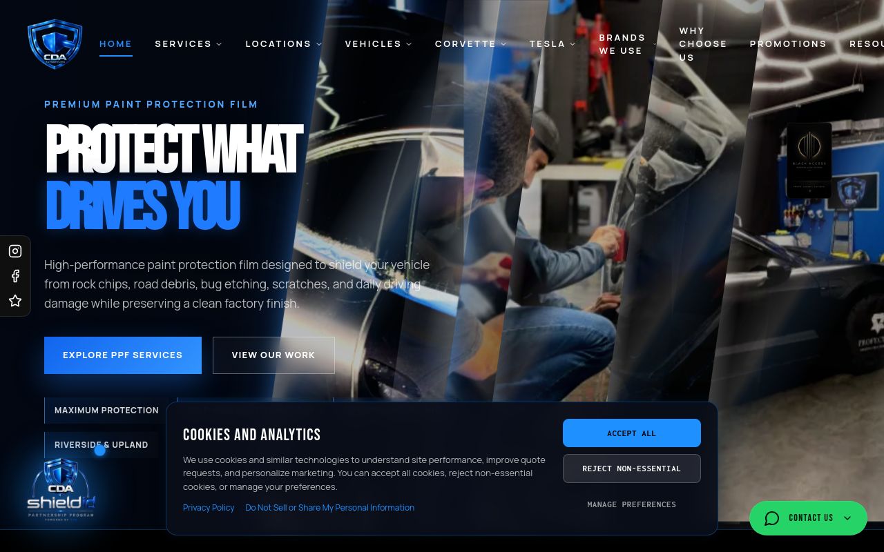 Homepage of CDA Auto Styling, PPF, TINT, Ceramic Coatings's website