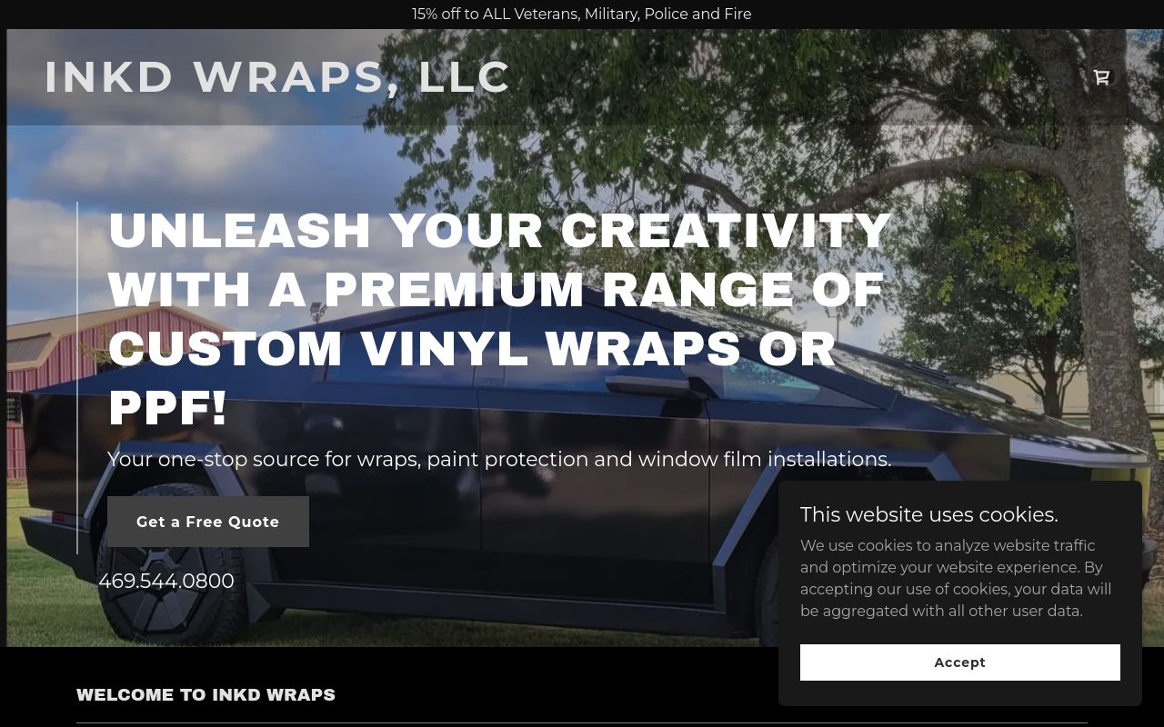 Homepage of Inkd Wraps, LLC's website