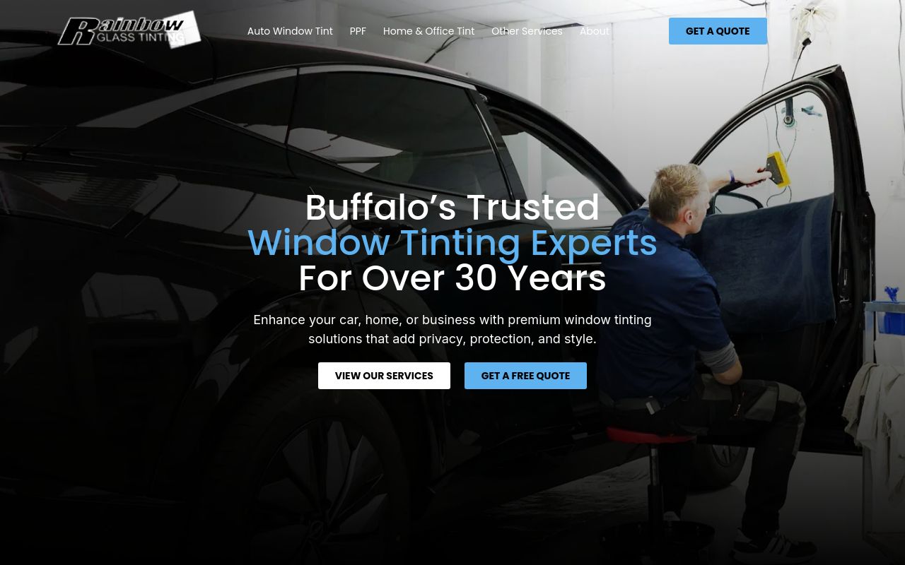 Homepage of Rainbow Glass Tinting's website