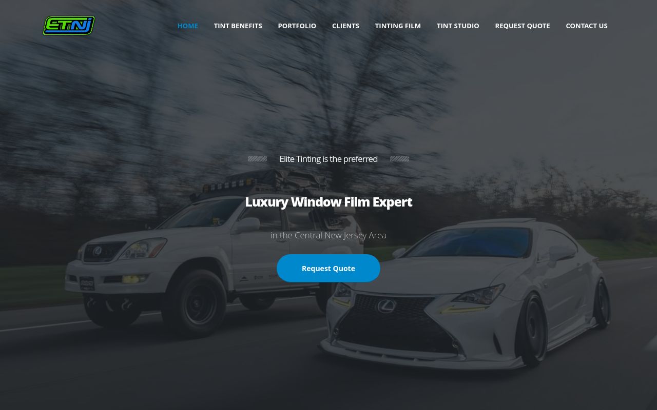 Homepage of Elite Tinting's website
