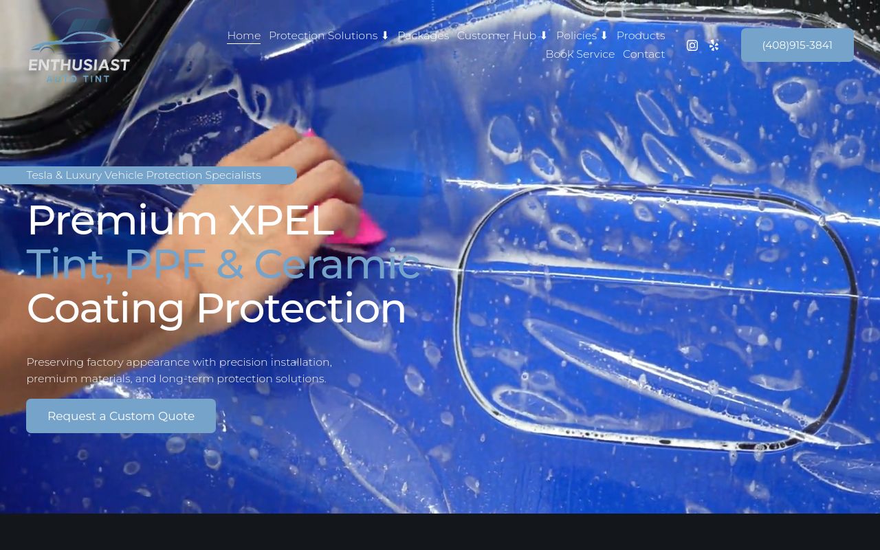 Homepage of Enthusiast Auto Tint's website
