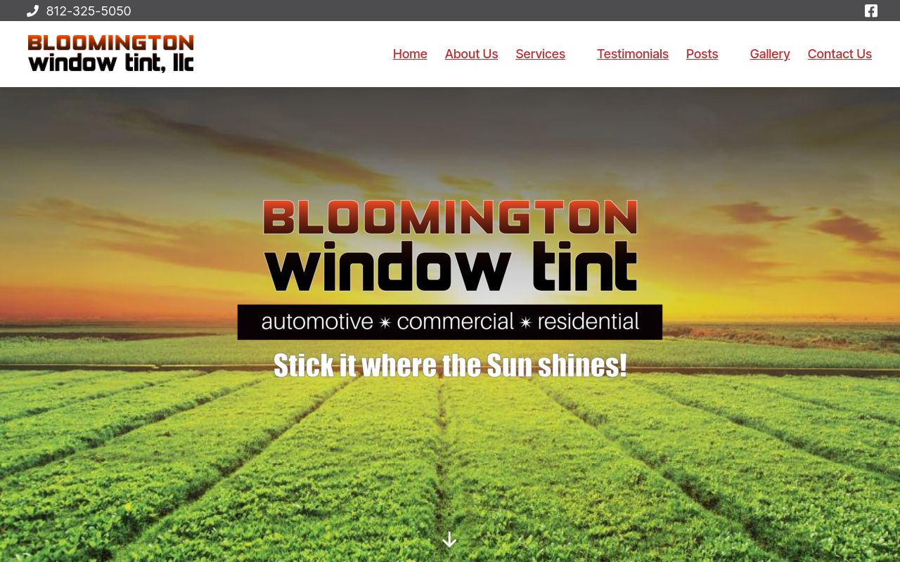 Homepage of Bloomington Window Tint's website