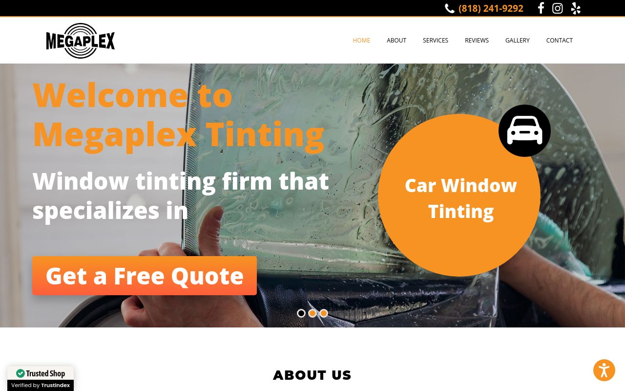Homepage of Megaplex Window Tinting's website
