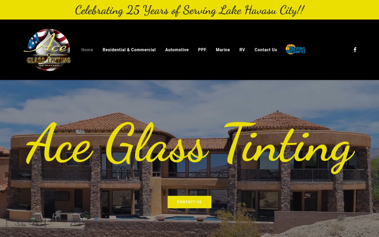 Homepage of Ace Glass Tinting of Havasu's website