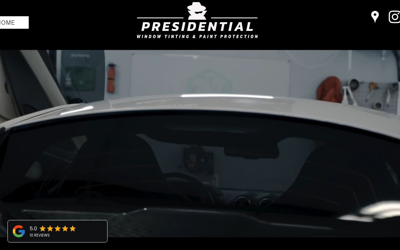 Homepage of Presidential Window Tinting's website