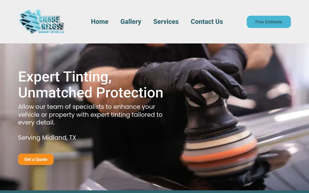 Homepage of A Shade Below Window Tinting's website
