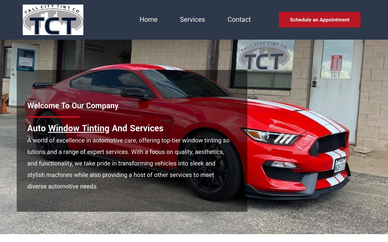 Homepage of Tall City Tint's website