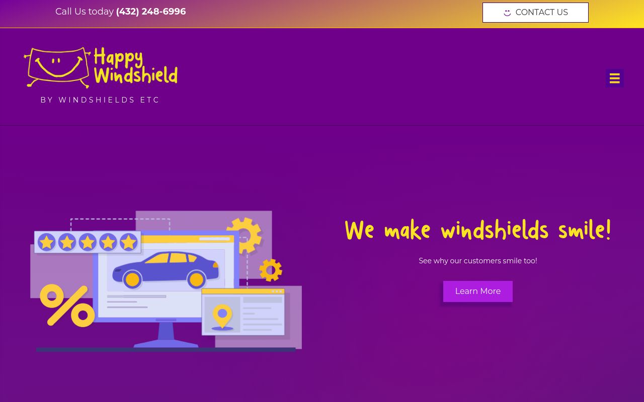 Homepage of Happy Windshield's website