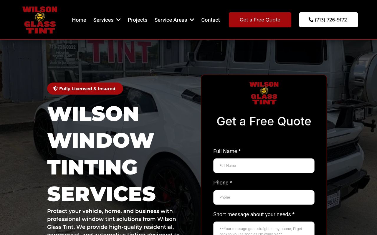 Homepage of Wilson Glass Tint LLC's website