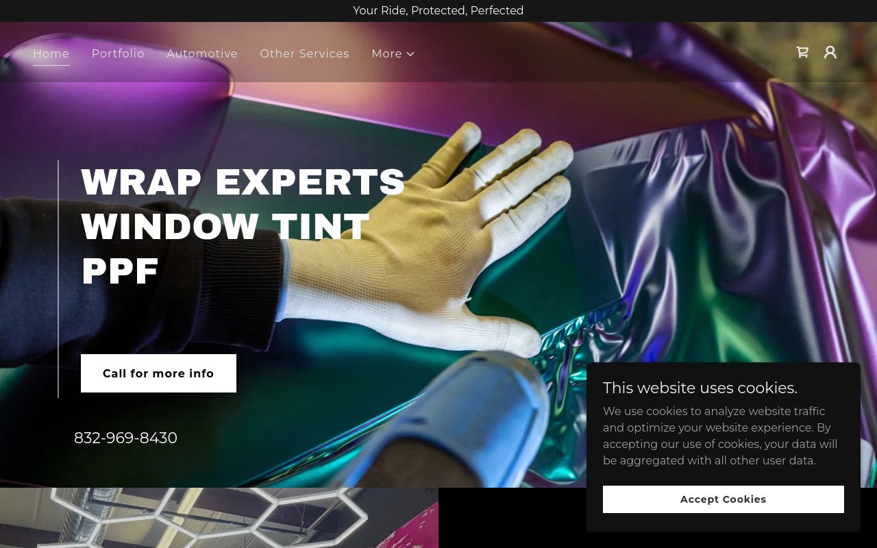 Homepage of Tint My Ride's website