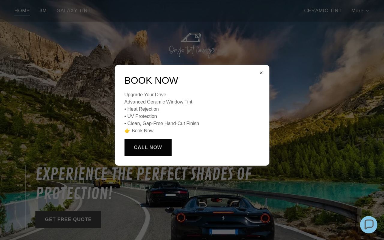 Homepage of Onyx Tint Lounge's website