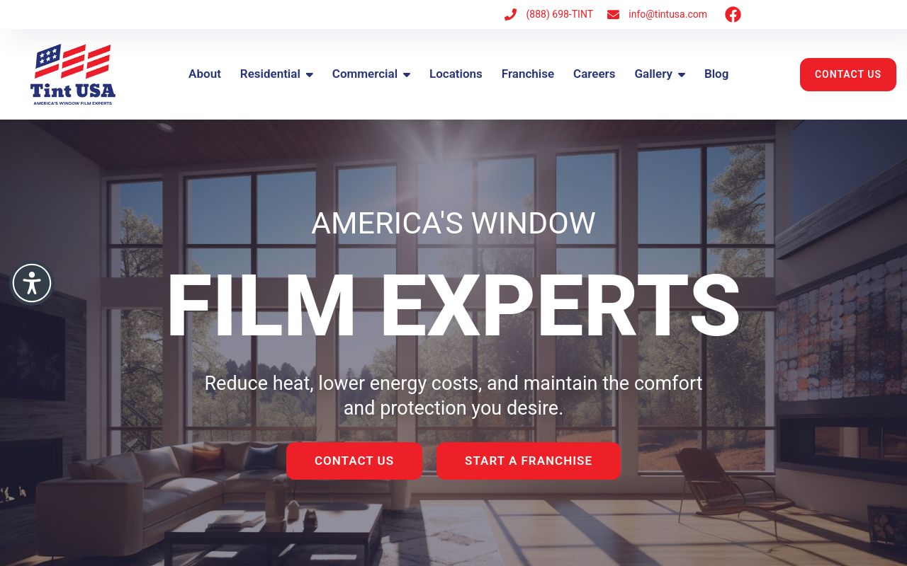 Homepage of Tint USA's website