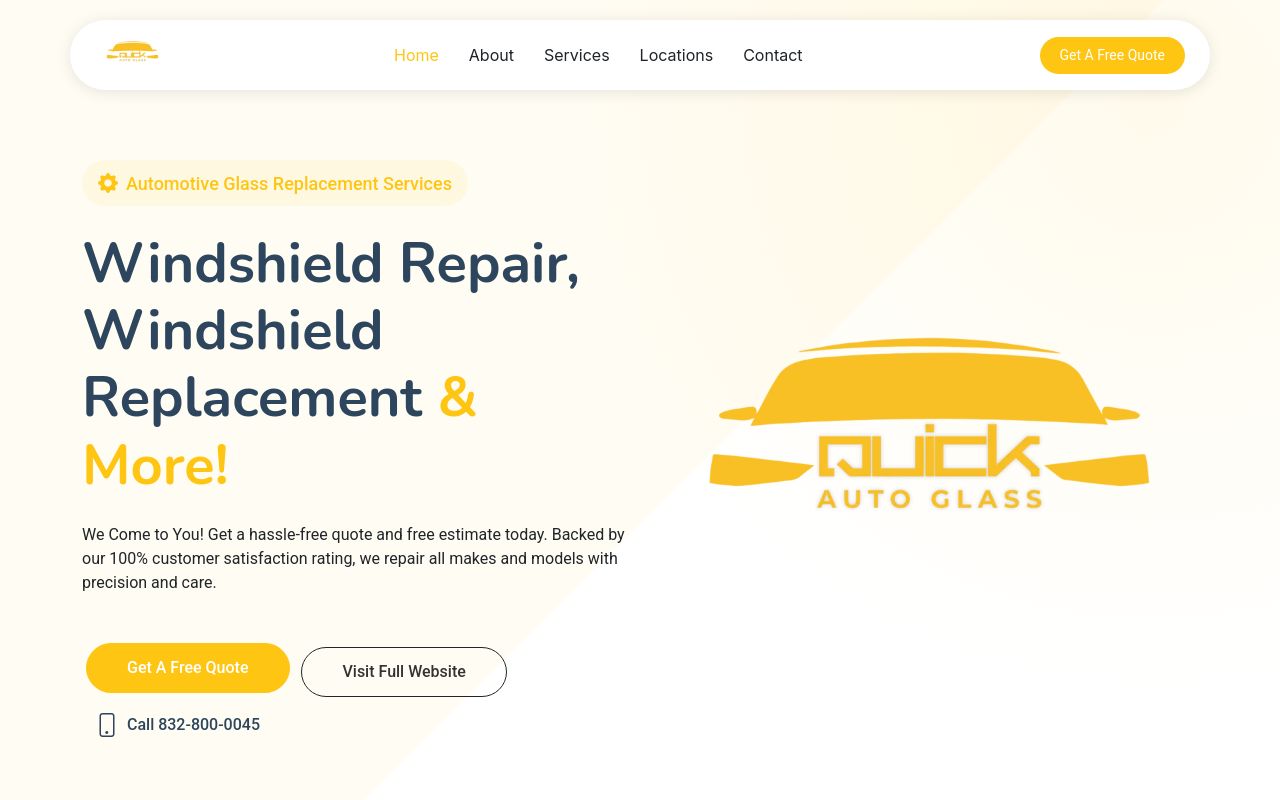 Homepage of Quick Auto Glass sunroof tint's website