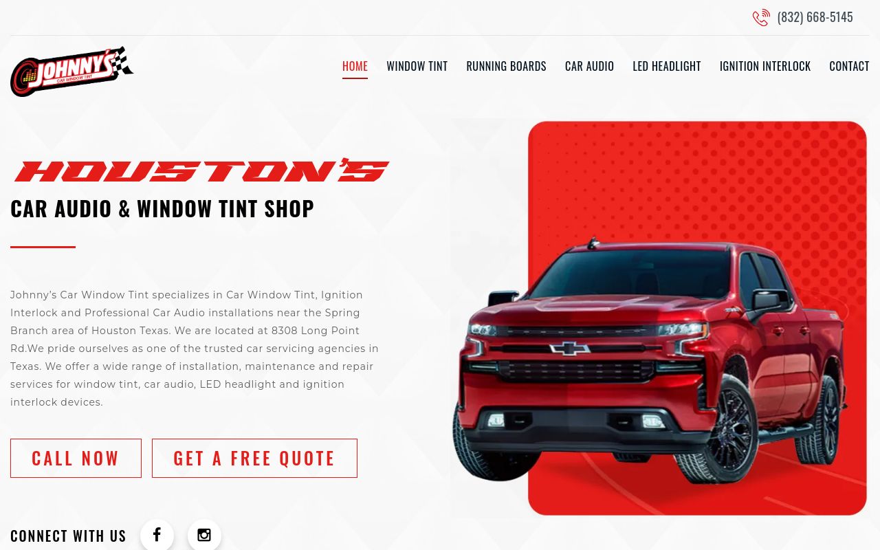Homepage of Johnny's Car Alarm & Tint's website