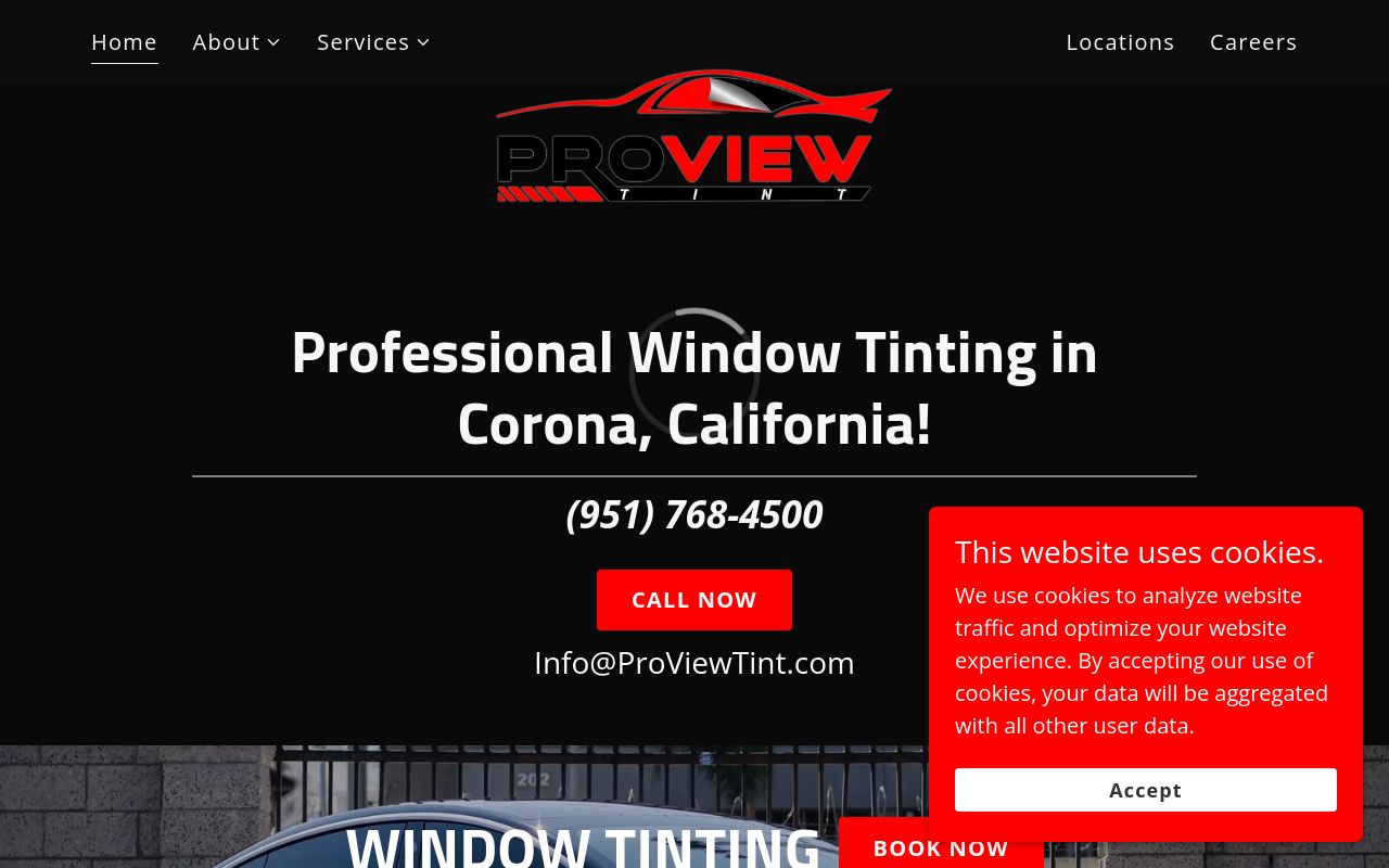 Homepage of Proview Window Tinting's website