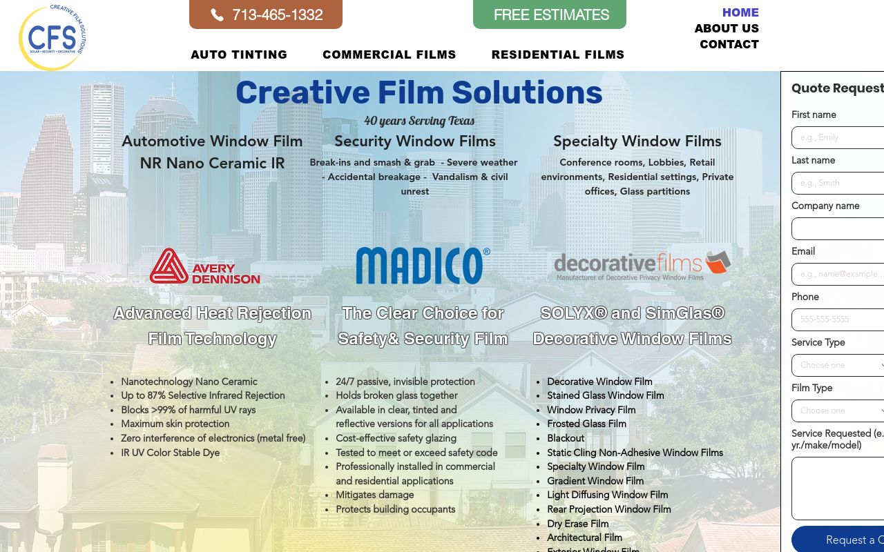 Homepage of Creative Film Solutions's website