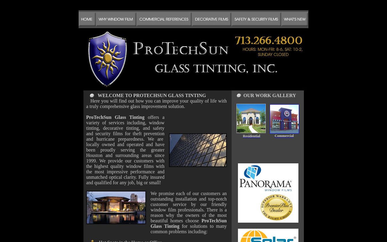 Homepage of PROTECHSUN GLASS TINTING's website