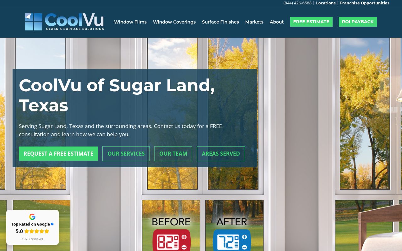 Homepage of CoolVu of Sugarland - Commercial & Home Window Tint's website