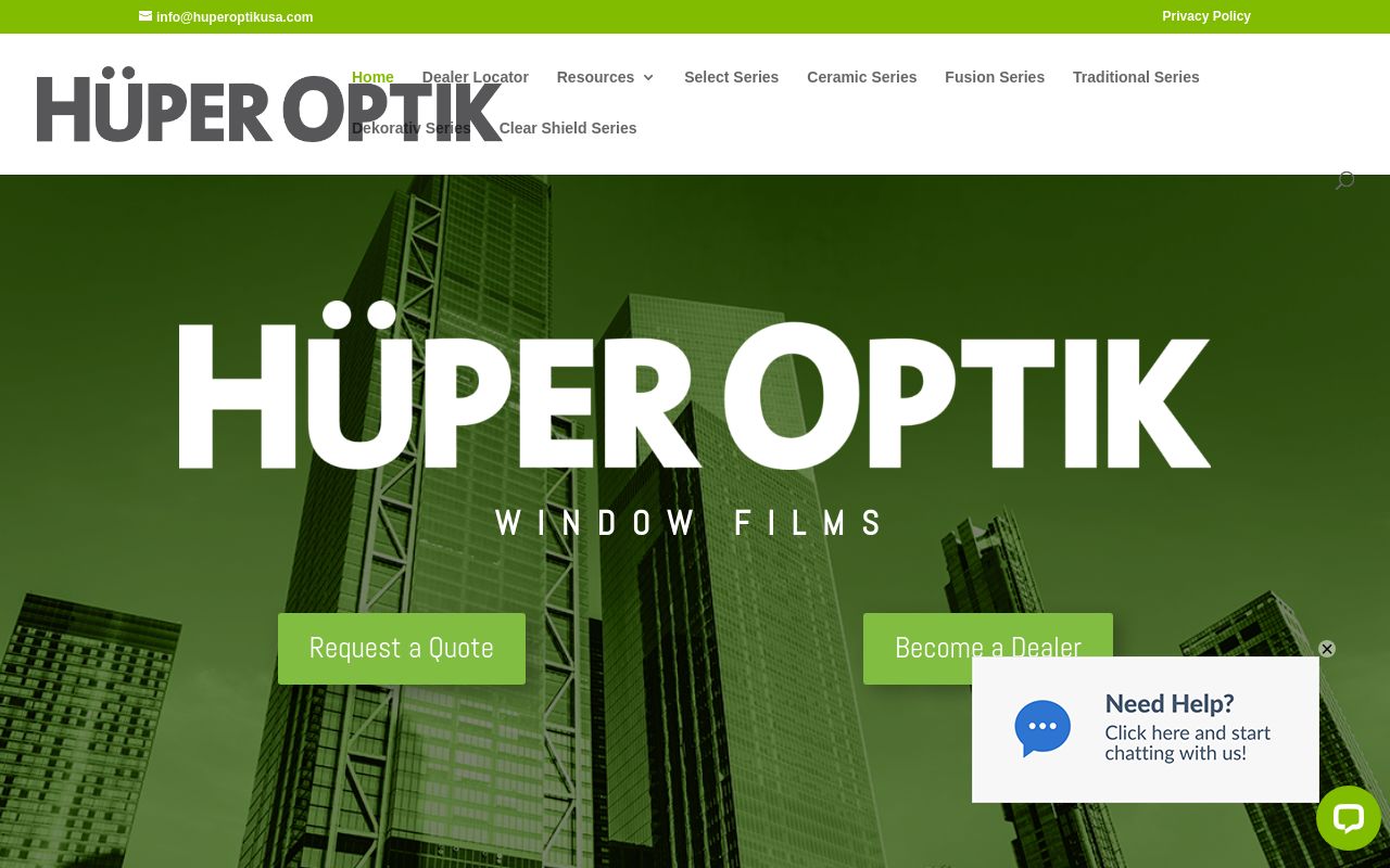 Homepage of Huper Optik USA's website