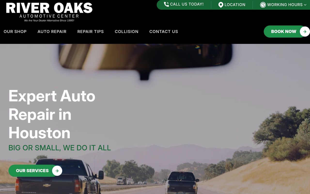 Homepage of River Oaks Automotive Center's website