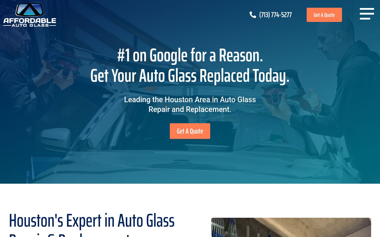 Homepage of Affordable Auto Glass's website