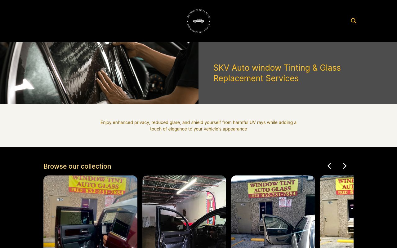 Homepage of SKV Window Tint & Glass's website