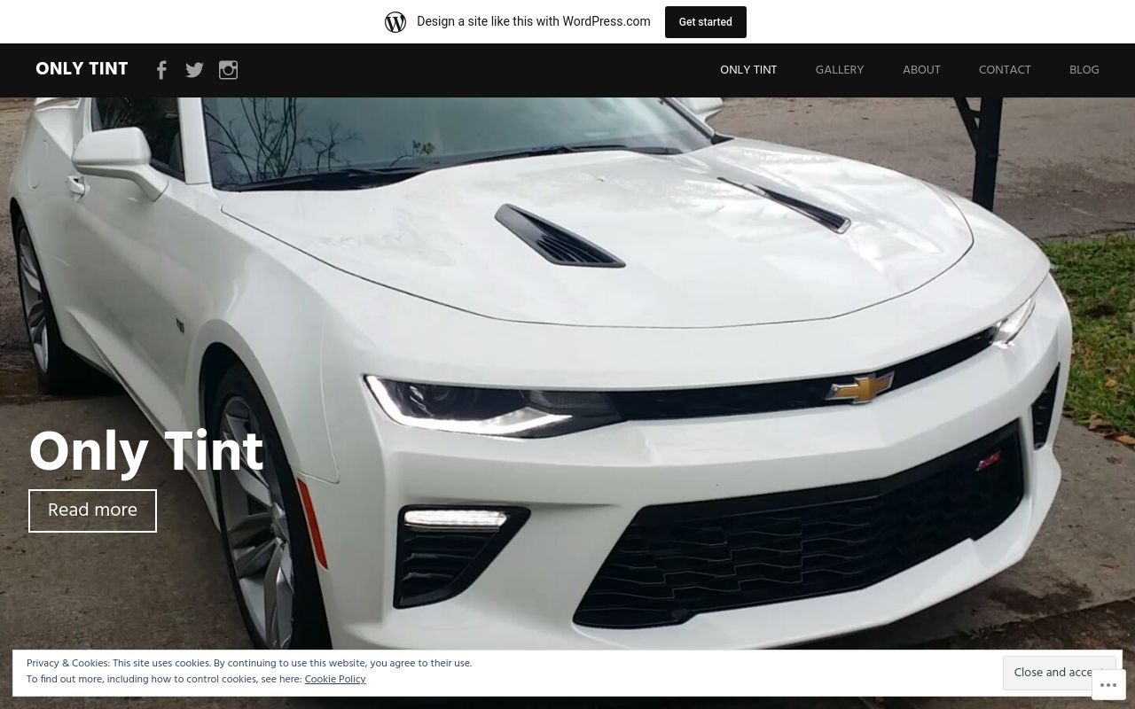 Homepage of Only Tint's website