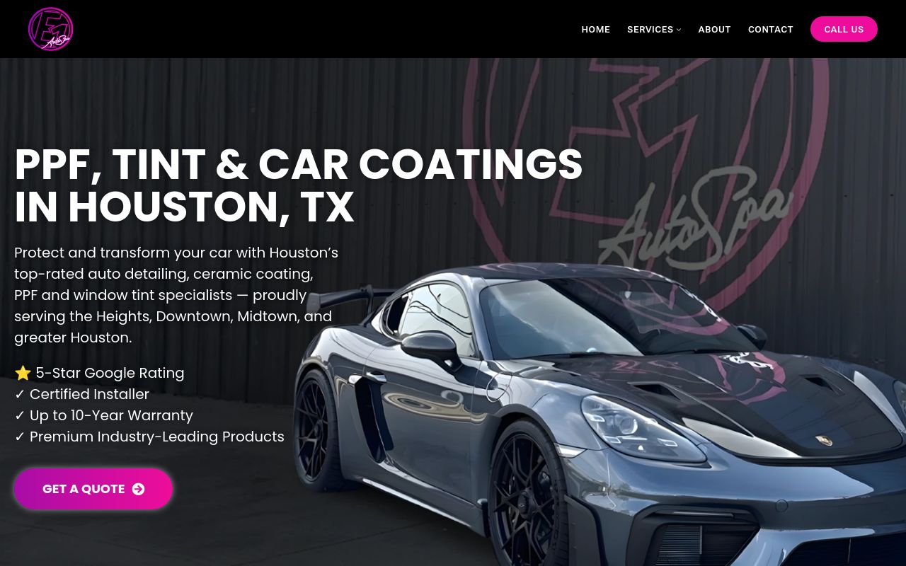 Homepage of E1 AutoSpa's website