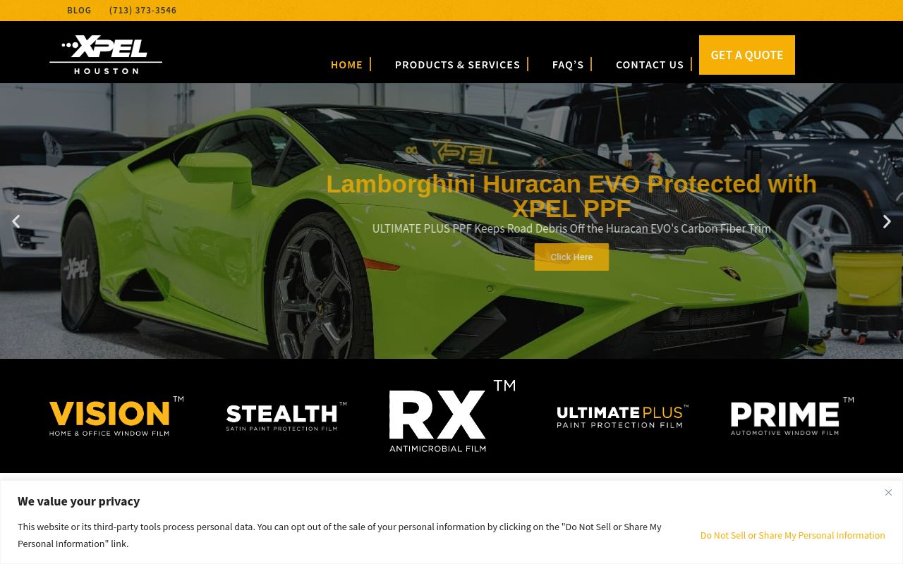Homepage of XPEL Houston's website