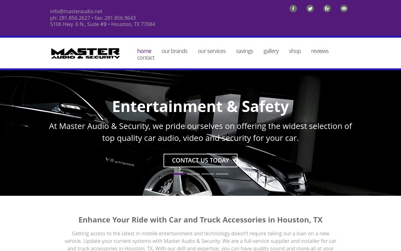 Homepage of MASTER AUDIO & SECURITY's website