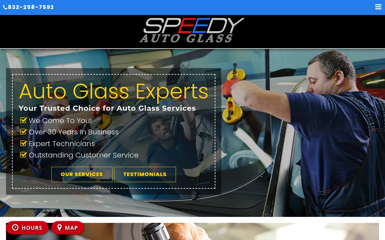 Homepage of Speedy Auto Glass's website